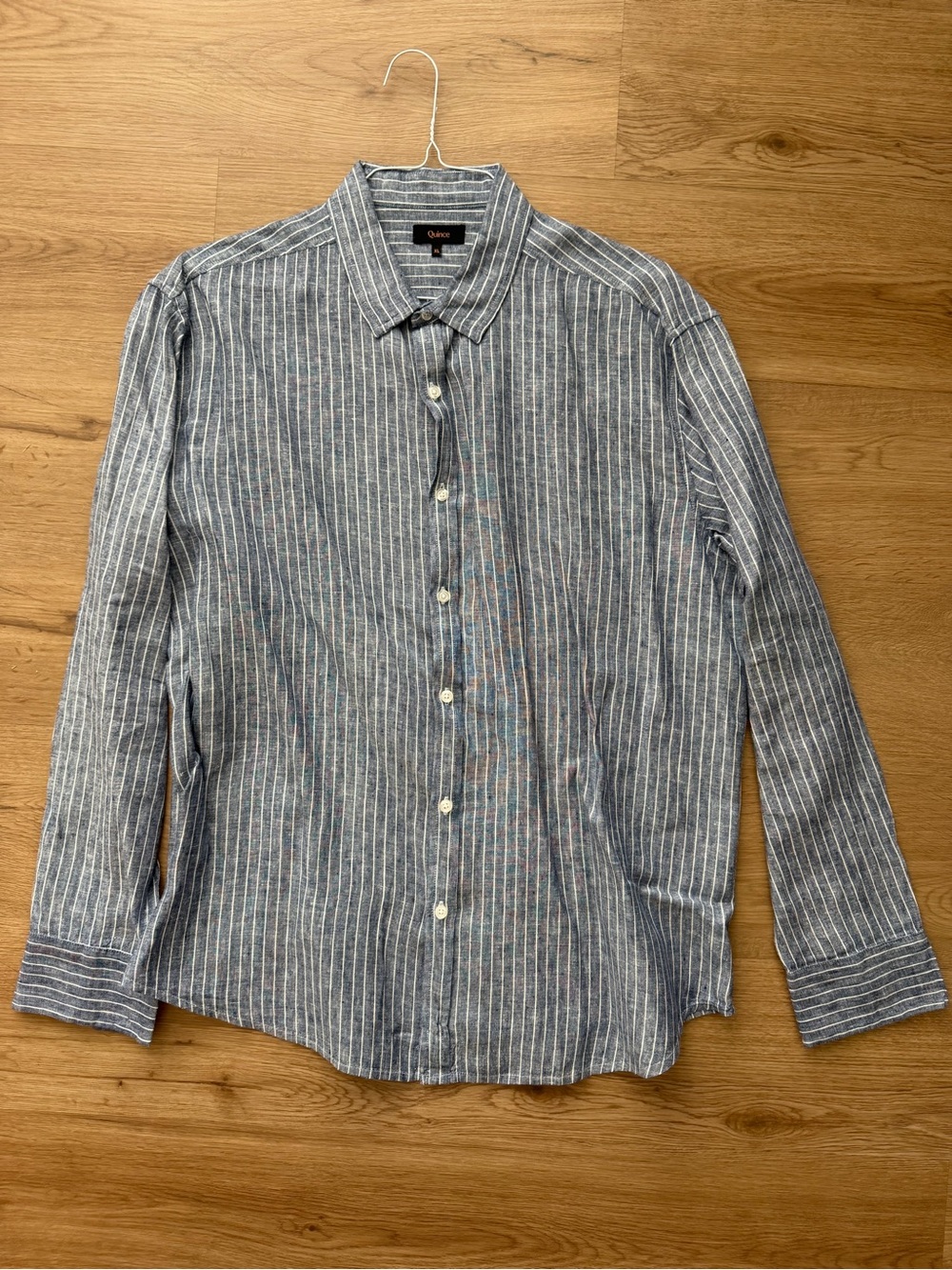 Quince Men’s Blue & White Striped Linen Button-Down Shirt
